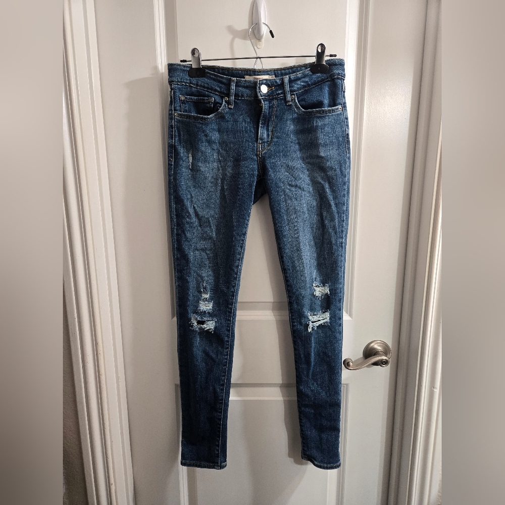 Levi's Women's 711 Skinny Size 27 Blue Jeans Distressed Mid Rise Stretch Denim